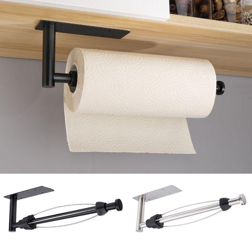 Stainless Steel Paper Roll Holder Adhesive Mount No-Drill Paper Towel Holder Wall Mounted Punch-free Kitchen Organizer