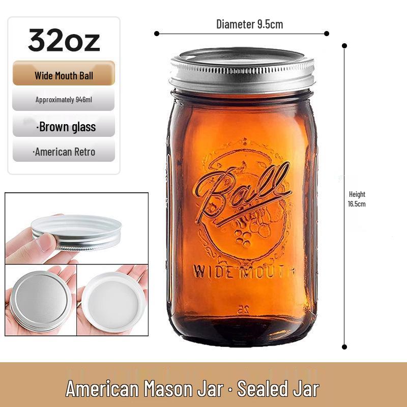 Bicchiere Mason Jar Americano Retrò con Coperchio - Tazza di Vetro per Fiocchi d'Avena, Contenitore Trasparente per Bevande, Sigillato e Vuoto.