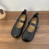 2025 Summer New Woven Striped Mary Jane Shoes Women's Shoes Wear One-word Buckle Soft-soled Small Fragrant Wind Light Mouth Single Shoes