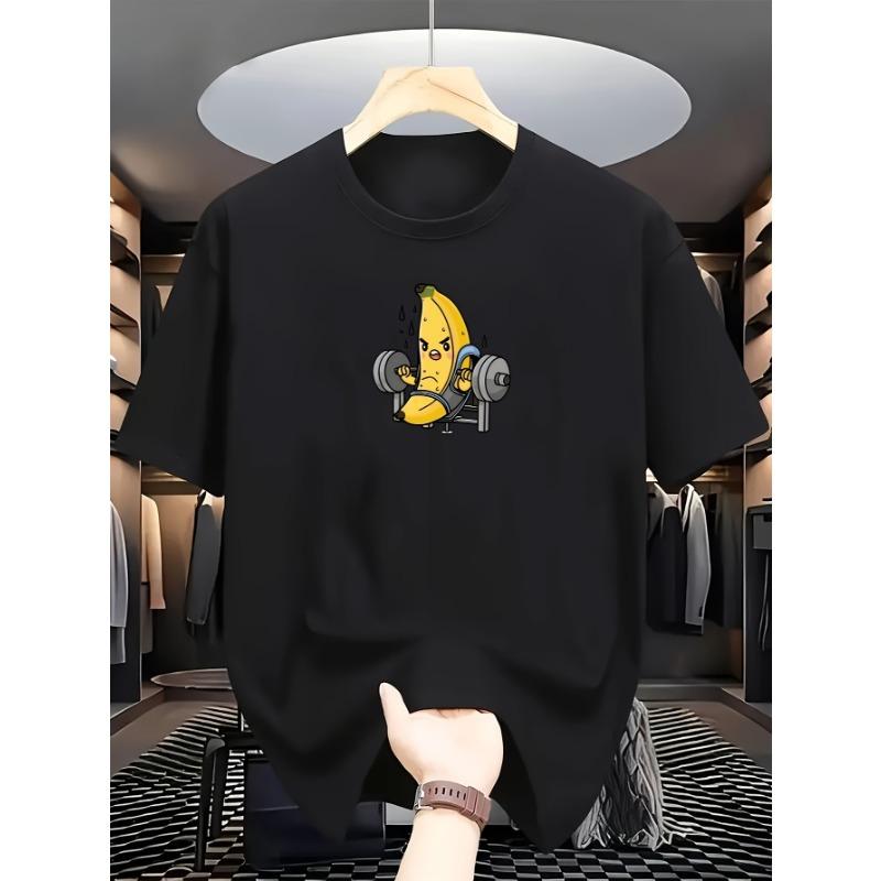 

Mens Fun Fitness Banana Weightlifting Pattern Tshirt Heavy duty Cotton Sports Shirt Suitable for Exercise and Leisure Wear 4XL