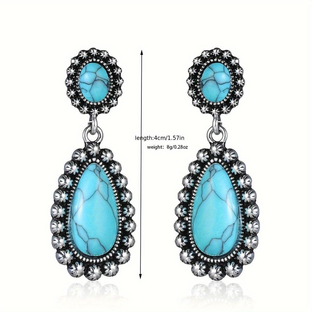 Bohemian-style turquoise-shaped drop earrings, exaggerated earrings for ladies, vintage-style earrings