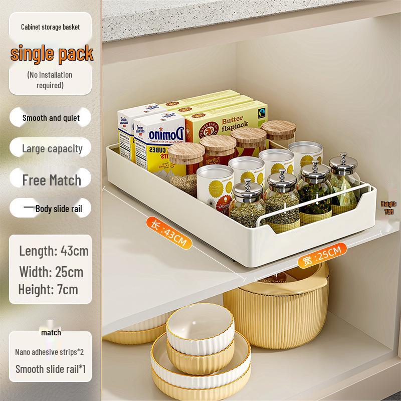 No-Install Spice Rack & Drawer Basket for Under-Sink Kitchen Storage