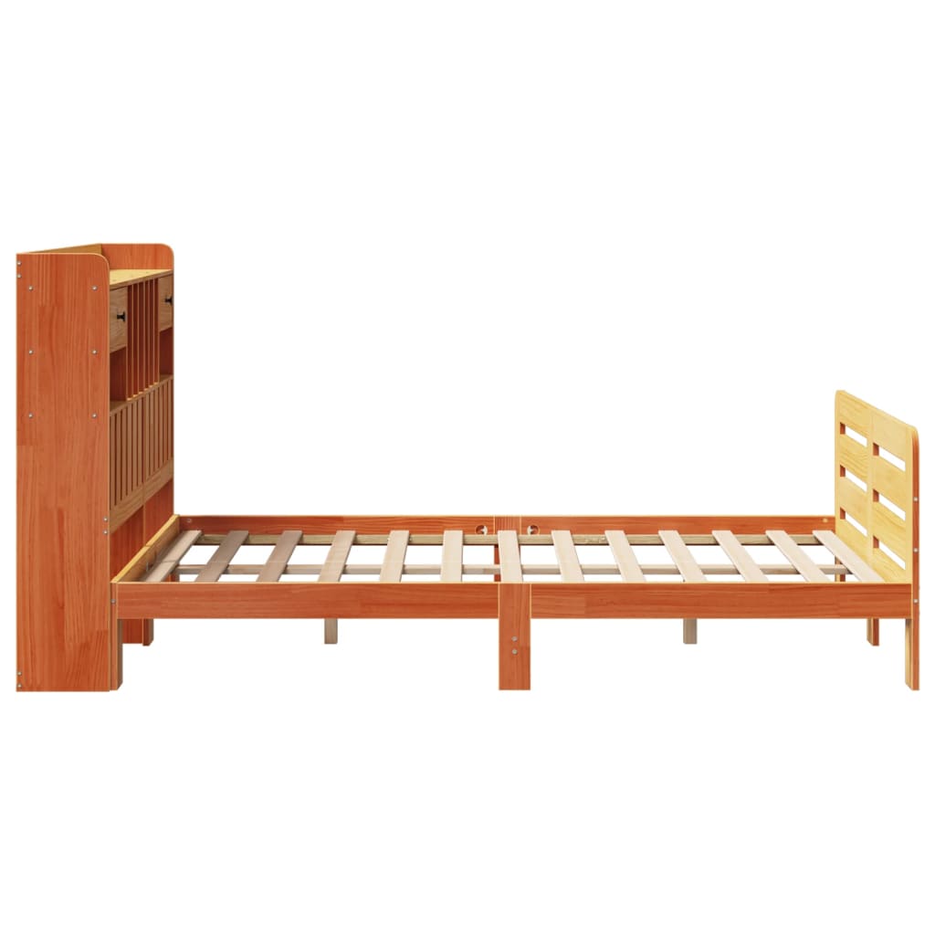 Solid Wood Bed with Shelf without Mattress Wax Brown 135 x 190 cm