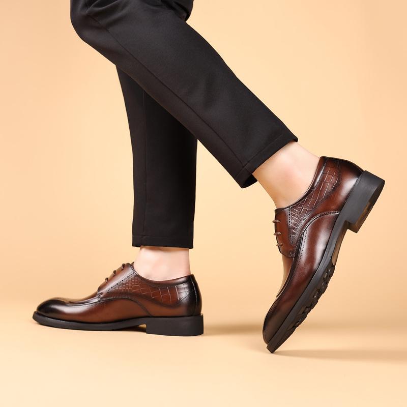 Fashion Brand Business Dress Shoes Men's Genuine  Leather  Square Toe British Lace-Up Breathable Derby Shoes for Men Classic Style