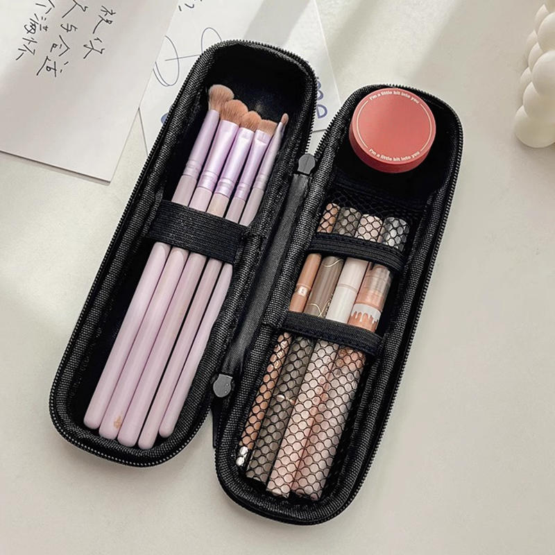 1pc Black Cosmetic Double Zipper Makeup Bag Waterproof Brushes Case Women Storage Bags Portable Travel Brush Holder