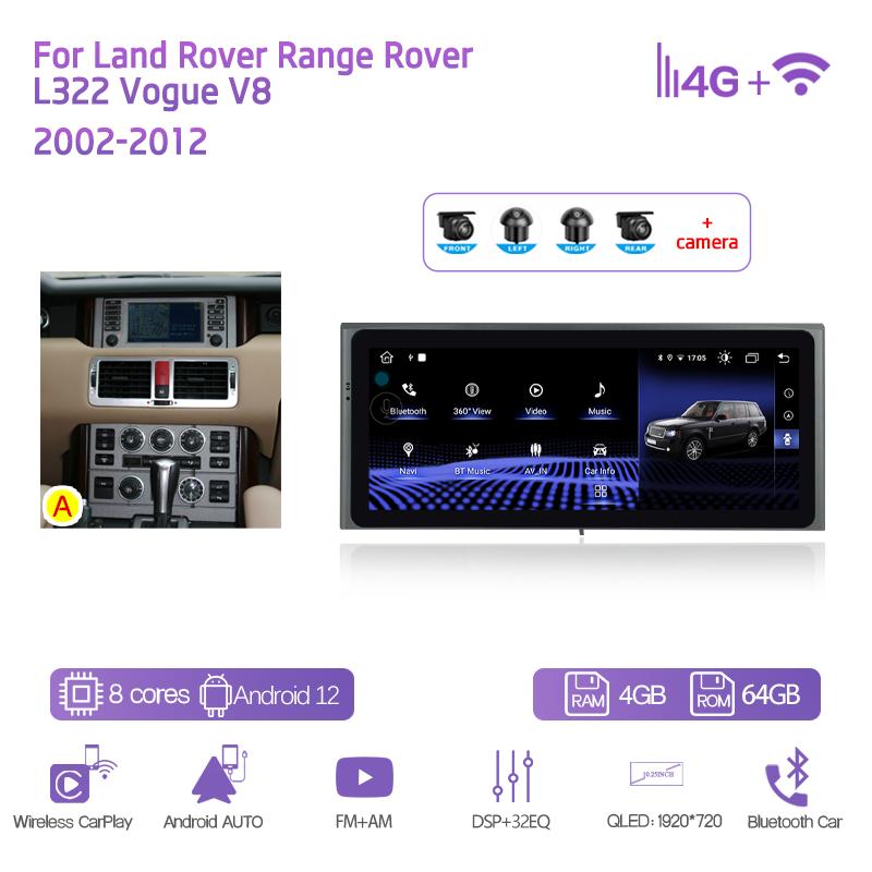10.25" Android11 For Land Rover Range Rover V8 L322 2002-2012 GPS Navigation CarPlay 4G 360Camera Car Multimedia Video Player