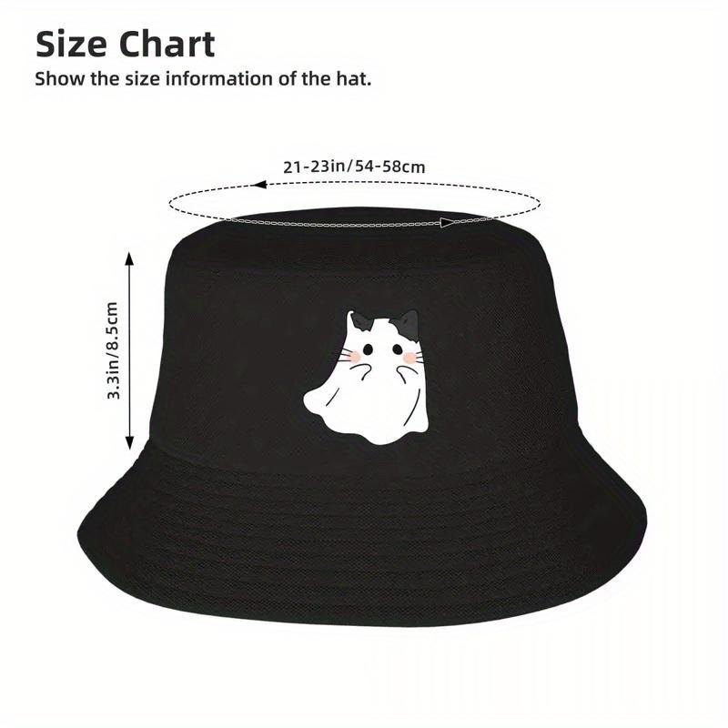 Cute Ghost Cat Printed Bucket Hat Fisherman's Hat Beach Travel and Summer Fun Outdoor Sunscreen Hat