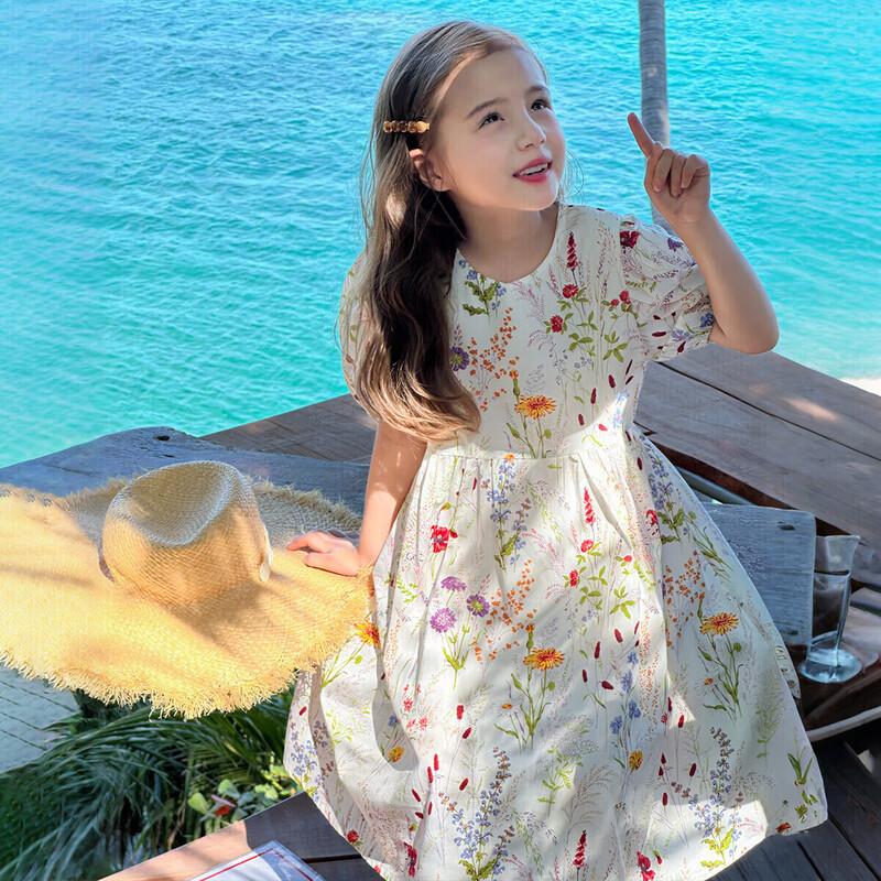 Tutu Little Elephant Girls  Floral Bubble Sleeve Summer Dress 110