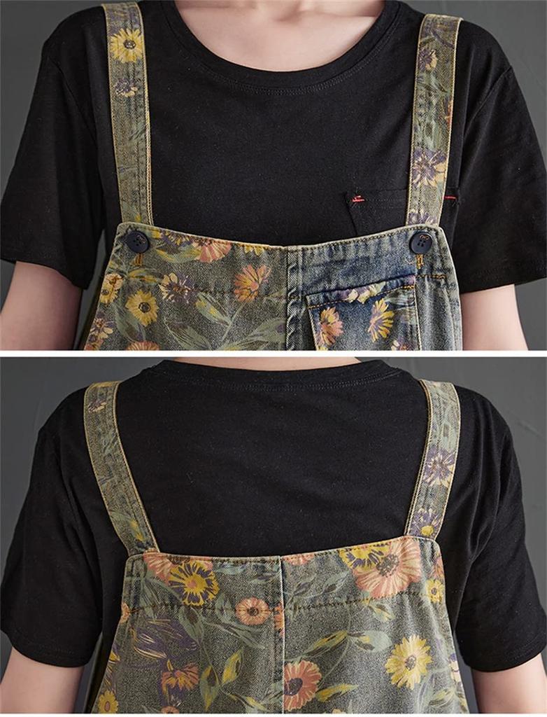 Mouhoukyo Denim Floral Print Women's Overalls, Wide-Leg Pants, Jeans, M-2XL (Color shown, 2XL)