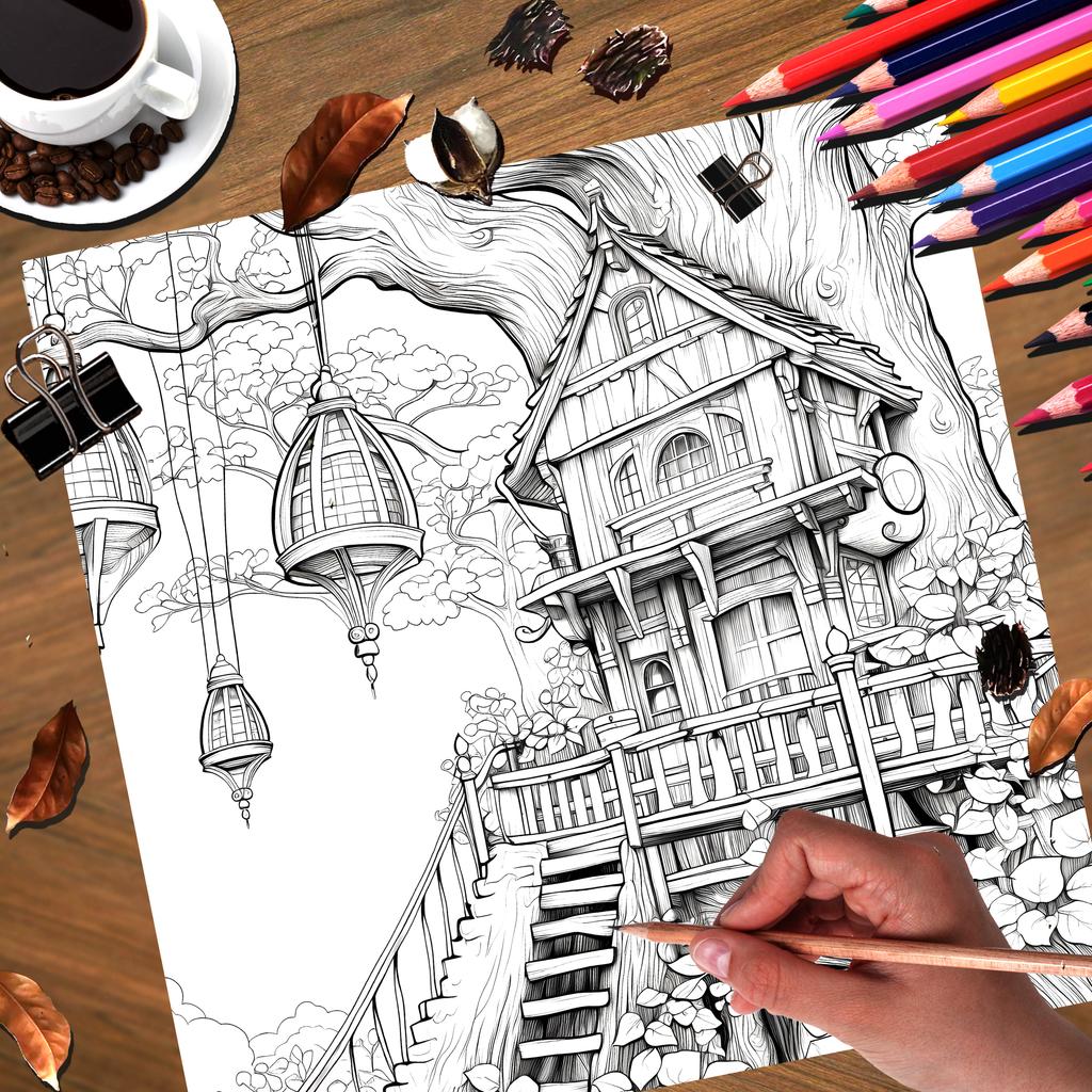 Fairy Castle Coloring Book 20 Page Gift for Birthday Party Relieve Stress Kill Time Graffiti Painting Drawing Art