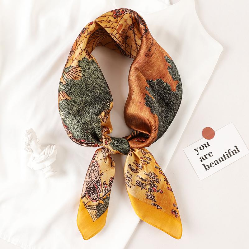 Luxury Brand  Silk Square Scarf Women Cat Neck Hair Tie Band Beach Hijab Kerchief Head Headbands Bandana Female Foulard 70cm