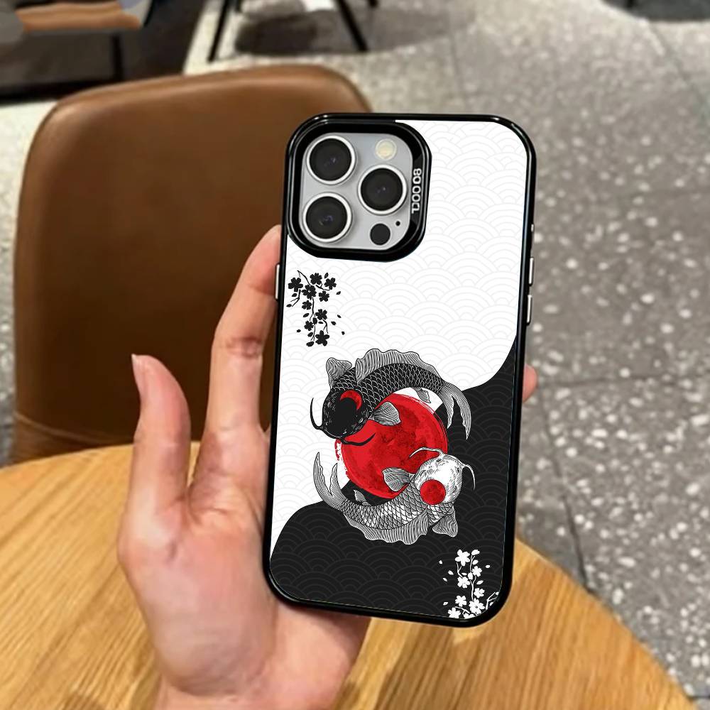 

Y-Yin Yang Koi Fish Zen Art Phone Case For iPhone17,16,15,14,13,12,11 Plus,Pro Max Colored Silver Plated Inside Cover iPhone17air