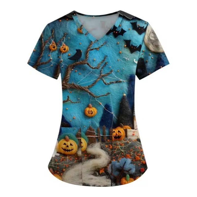 V-образный вырез рабочая больничная форма Хэллоуин хирургическая рубашка принт плюс — фото 10