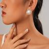 Ten-piece set of silver needle diamond imitation pearl geometric square round stud earrings retro light luxury earrings