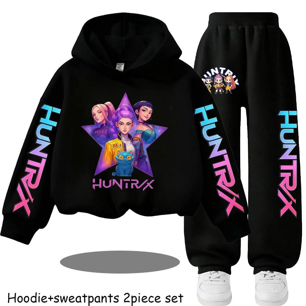 TZWY2026 Autumn KP Op Girls Print Clothing Children Hoodie 2pcs Set Pants Suit Kids Tracksuit Splice Sport Tracksuits