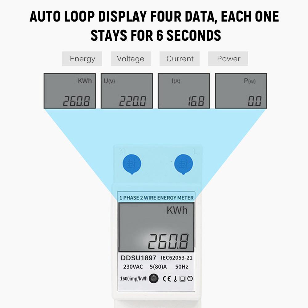 Digital Electric Energy Meter Single Phase DIN Rail Electricity Meter One Phase Two Wire