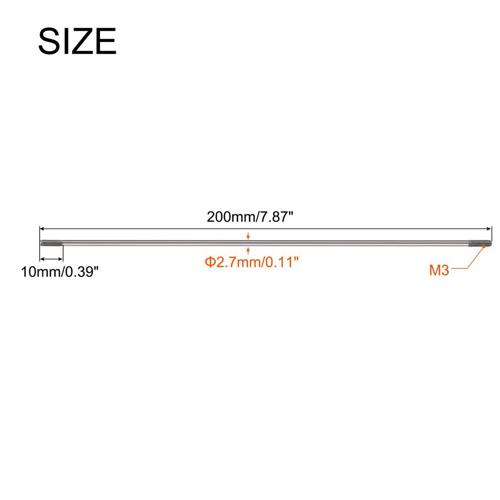 uxcell Push Rod Connectors, Double-Ended Threaded Rods, 304 Stainless Steel, M3x200mm, for DIY RC Car, Boat, Vehicle, Airplane, Helicopter Models &