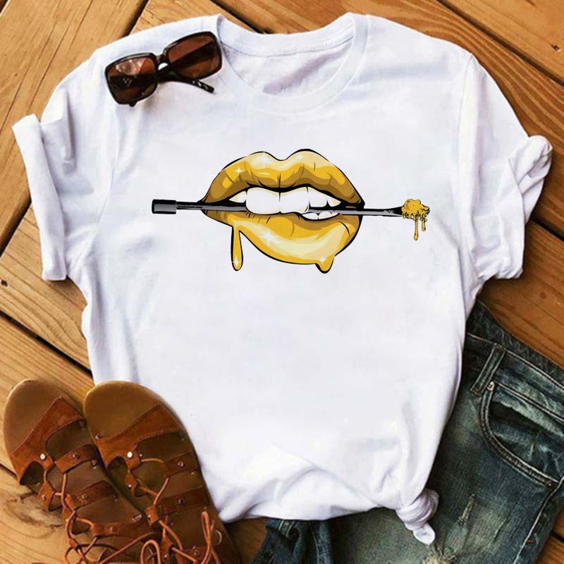 New Unisex Pink Lips Leopard Graphic T Shirt Casual Fahion Oneck Sexy Black Tees Kiss Lip Funny Girls Tshirtdrop Shipping