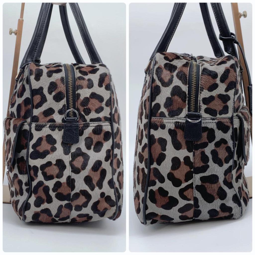 ANYA HINDMARCH Carker Unborn Calf Leopard Print Handbag Boston Bag Leather Grey Brand Tassel A4 Capacity Women's Logo Plate