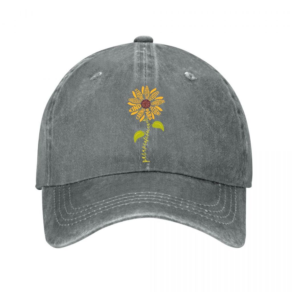 Paraprofessional Sunflower Strong Kind Caring Patient Supportive Devoted Washed Baseball Cap Outdoor For Womens Unisex FeUnisex