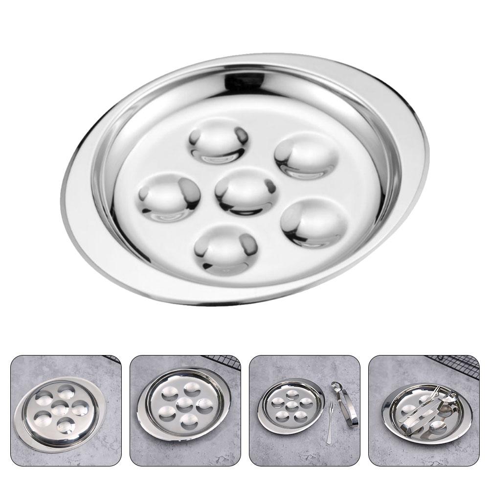 

Stainless Steel Snail Pan Baking Dish Escargot Plate Oyster Tray Cooking Plates Baking Pans Kitchen Dining Bar серебряный