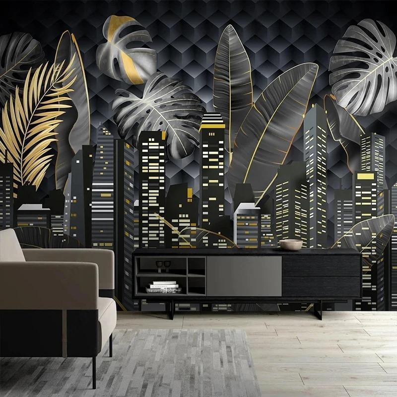 

3d Stereo City Building Photo Wallpaper Plants Leaf Mural Living Room Tv Sofa Bedroom Wall Paper Home Decor 200 cm(W) x 140 cm(H)