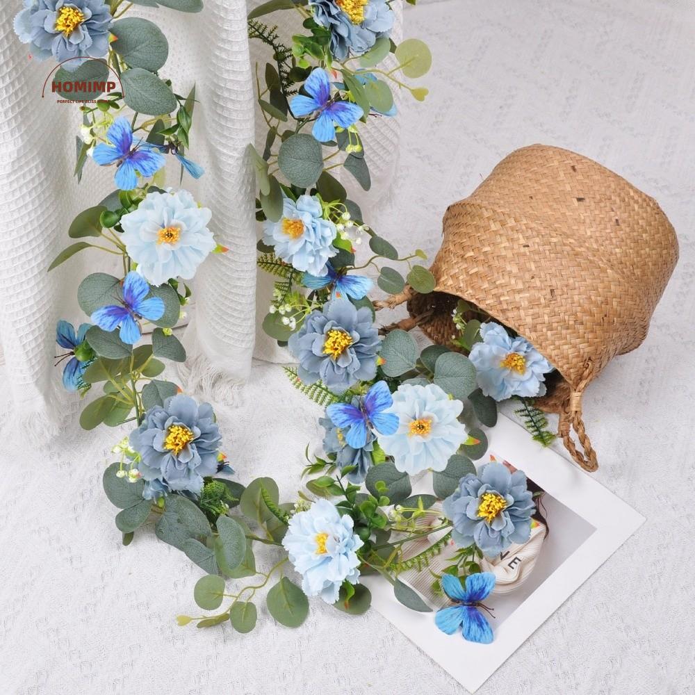 Romantic Artificial Eucalyptus Leaf Vine Plastic Realistic Butterfly Rattan Decor Handmade Lifelike Fake Hanging Plants