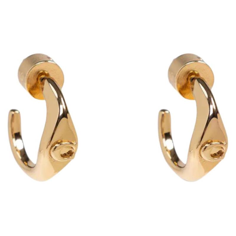 COACH Classic Brand Logo Brass Earrings Unisex Couple Style Gold