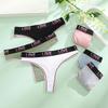 FINETOO 4PCS Women Cotton Thongs Sexy Low Waist T-Back Thongs Ribbed Comfortable Female Underwear Ladies Sexy G-String Lingerie