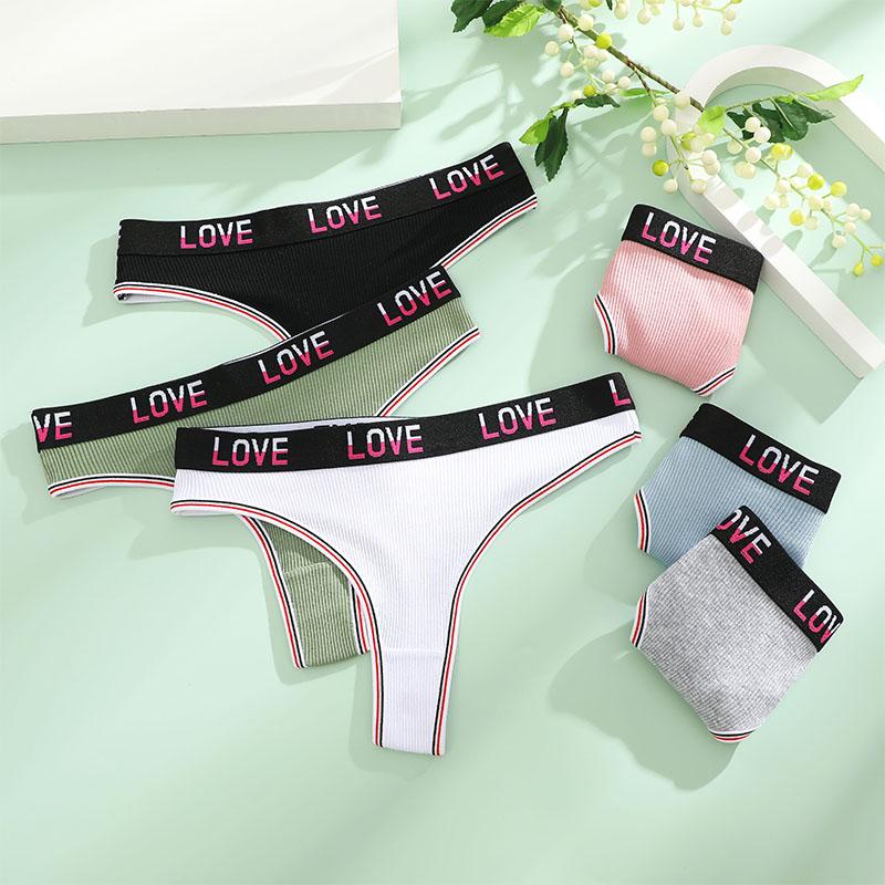 FINETOO 4PCS Women Cotton Thongs Sexy Low Waist T-Back Thongs Ribbed Comfortable Female Underwear Ladies Sexy G-String Lingerie