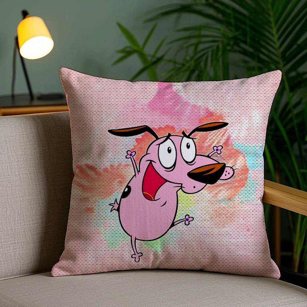 C-Courage Cowardly Dog Pillow Case Home Dorm Chair Back Short Plush Double-sided Printing Office Nap Time Cushion Cover
