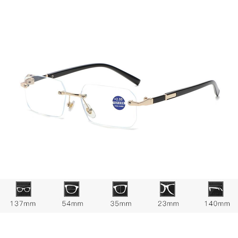 Men Cut Edge Presbyopic Glasses Rimless Transparent Anti Blue Plus Reading Glasses Men's Anti Fatigue Presbyopia Clear Glasses