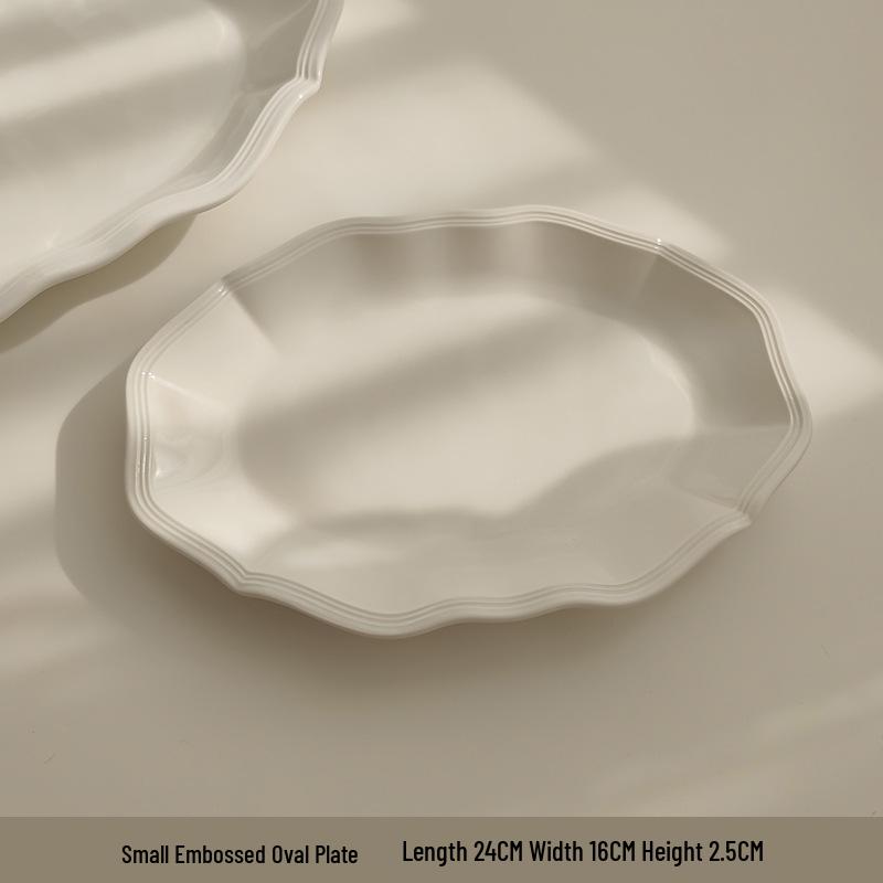 Tai Life French Retro White Embossed Ceramic Lace Plate for Breakfast & Dessert