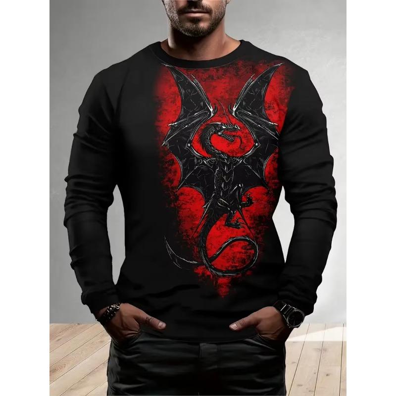 Vintage Men's Long Sleeve T-shirt 3D Golden Dragon Printed T Shirts Harajuku Oversized Top Casual Men's Outdoor T-Shirt Pullover