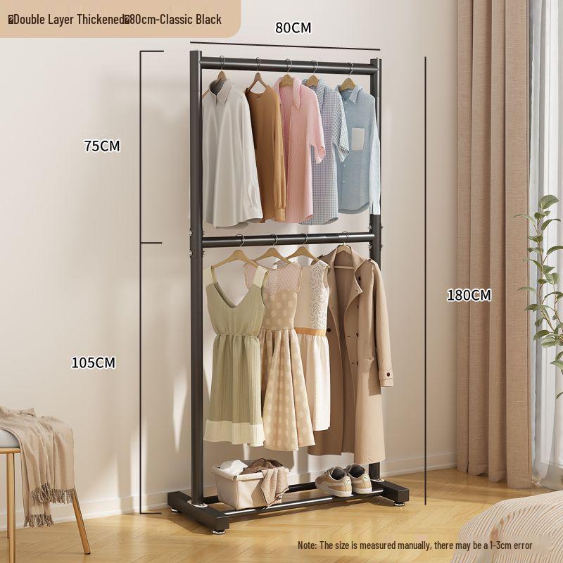 Double Layer Floor Standing Clothes Rack for Bedroom and Balcony