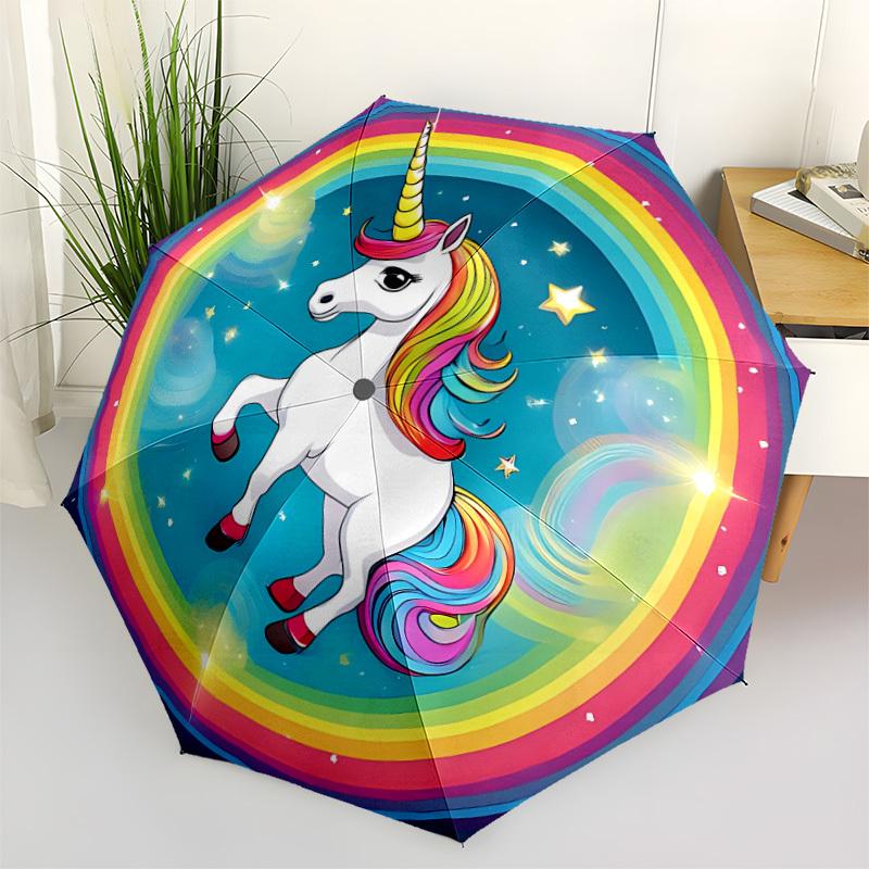 

1pc Unicorn Rainbow Automatic Open/Close Umbrella - Portable Collapsible Umbrella with 8-Rib Stability, Fashion Lovers yy251017143