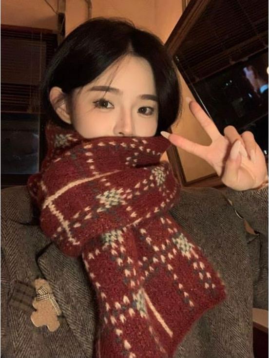 2024 Women's Red Wool Blend Scarf - Warm, Versatile, Christmas Winter Accessory