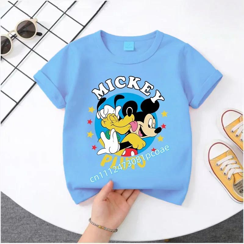 New Mickey Minnie childrens pure cotton shortsleeved boys sports shirt girls casual top with cartoon print summer Tshirt