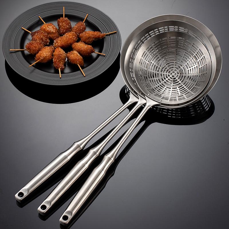 3 Sizes Round 304 Stainless Steel Strainer with Long Handle Kitchen Sieves Scoop Pot Oil Filter Colander Cooking Tools