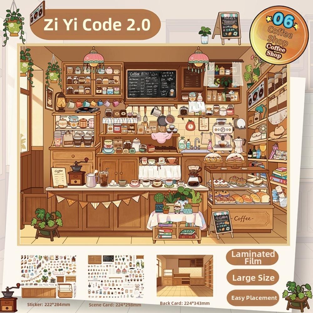 PET Die Cut Miniatures Scene Stickers Shop Theme Stacking Stickers Children Gifts C