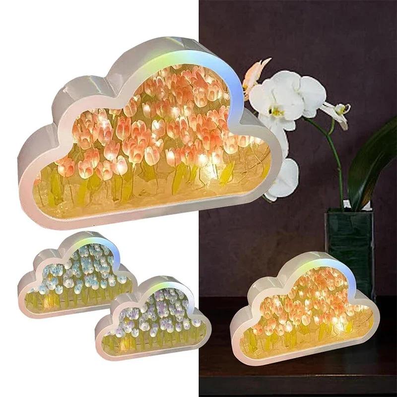 Lámpara de noche con forma de nube hecha a mano con forma de tulipán LED creativa, adorno para dormitorio de niña, marco de fotos, espejo, lámparas de mesa, regalos de cumpleaños