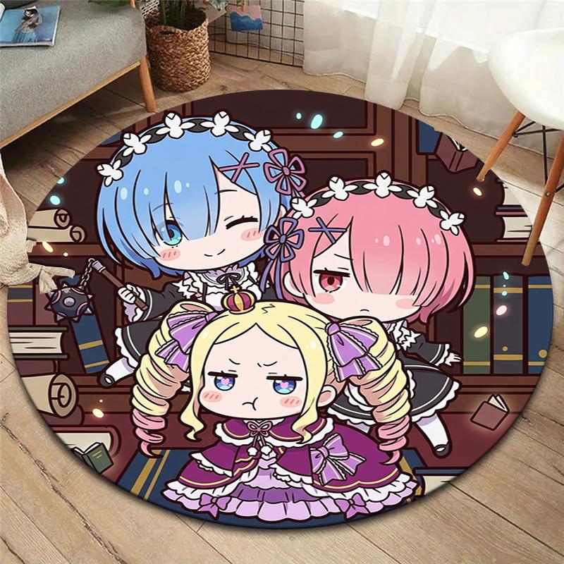 Re Zero Round Area Rug Carpet Rug For Living Room Bedroom Sofa Playroom Decor Nonslip Floor Mat