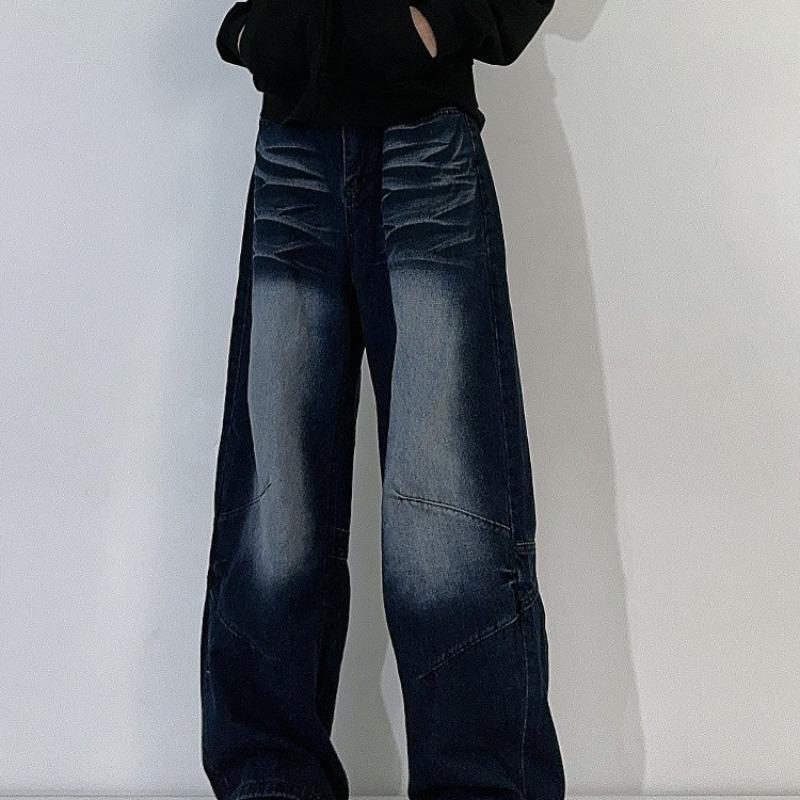 

Unisex Retro Washed Wide-Leg Deconstructed Jeans L