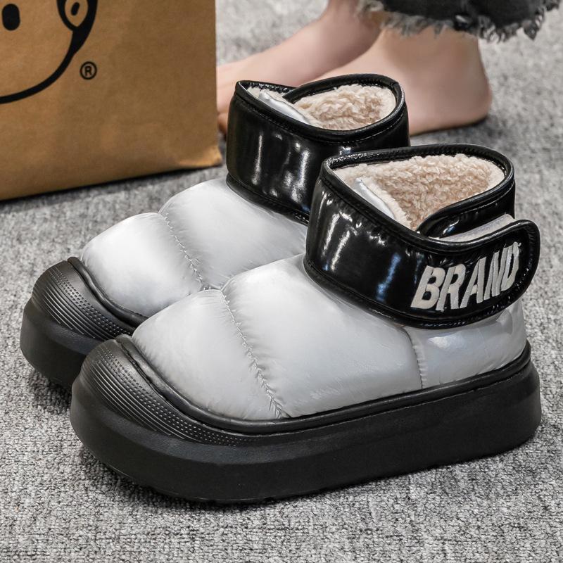 

«Женские водонепроницаемые хлопковые тапочки 2024 года — теплый бархат, нескользящие, толстая подошва, высокие зимние сапоги для дома и улицы» Fits EU 39-40