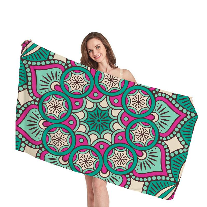 Mantra Geometric Pattern Digital-printed Polyester Superfine Fiber Double-sided Fleece Beach Vacation Bath Towel, Beach Towel