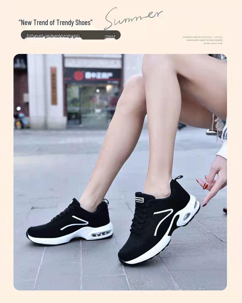 Damen Mesh Laufschuhe für den Frühling: Atmungsaktives, leichtes Air-Cushion mit Stoßabsorption und dicker Sohle zur Erhöhung der Körpergröße.