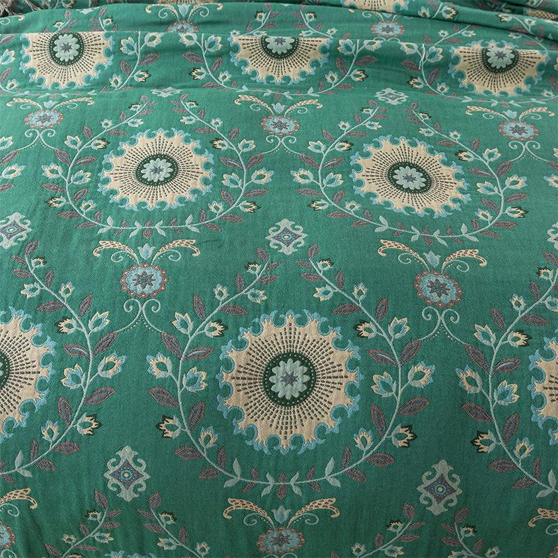 Green/brown blanket, double flower tassel, sofa blanket, double-sided blanket, pure cotton