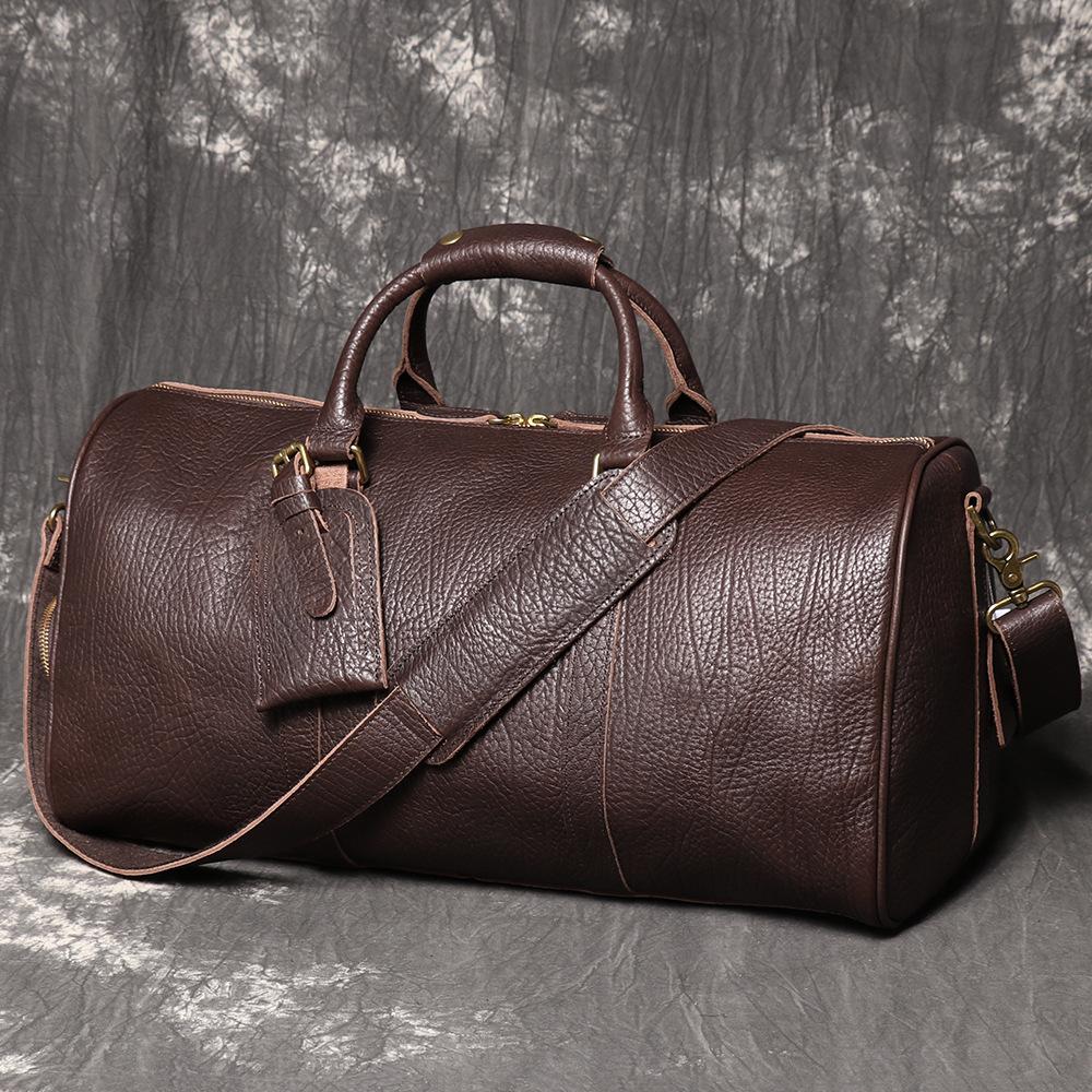 Borsa da Fitness Portatile da Uomo in Vera Pelle, Borsa a Spalla/Tracolla in Pelle di Mucca, Borsa da Viaggio d'Affari con Scomparto per Scarpe