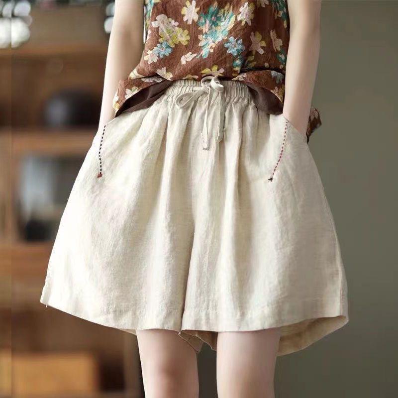 Women s Plus Size Cotton Casual Elastic Waist Shorts - Summer 2026 Wide-Leg Five-Point Pants 4XL