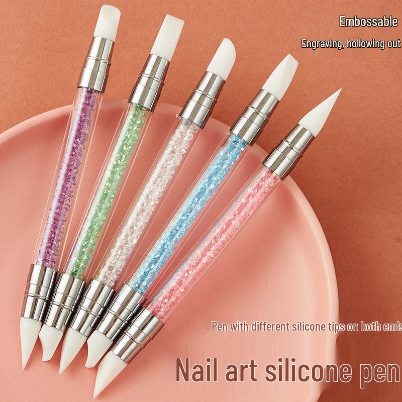 Nail Art 5-Piece Set: Double-Headed Silicone Pens, Carving Tools, Mixing Sticks, and Soft Embossing Brushes